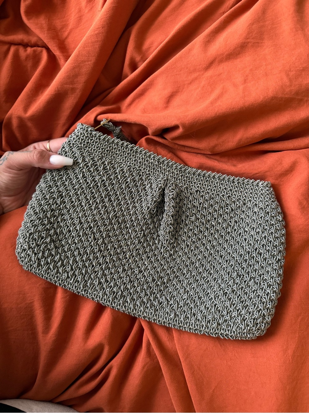 Gorgeous vintage mid-century modern hand-crocheted cocktail evening clutch bag